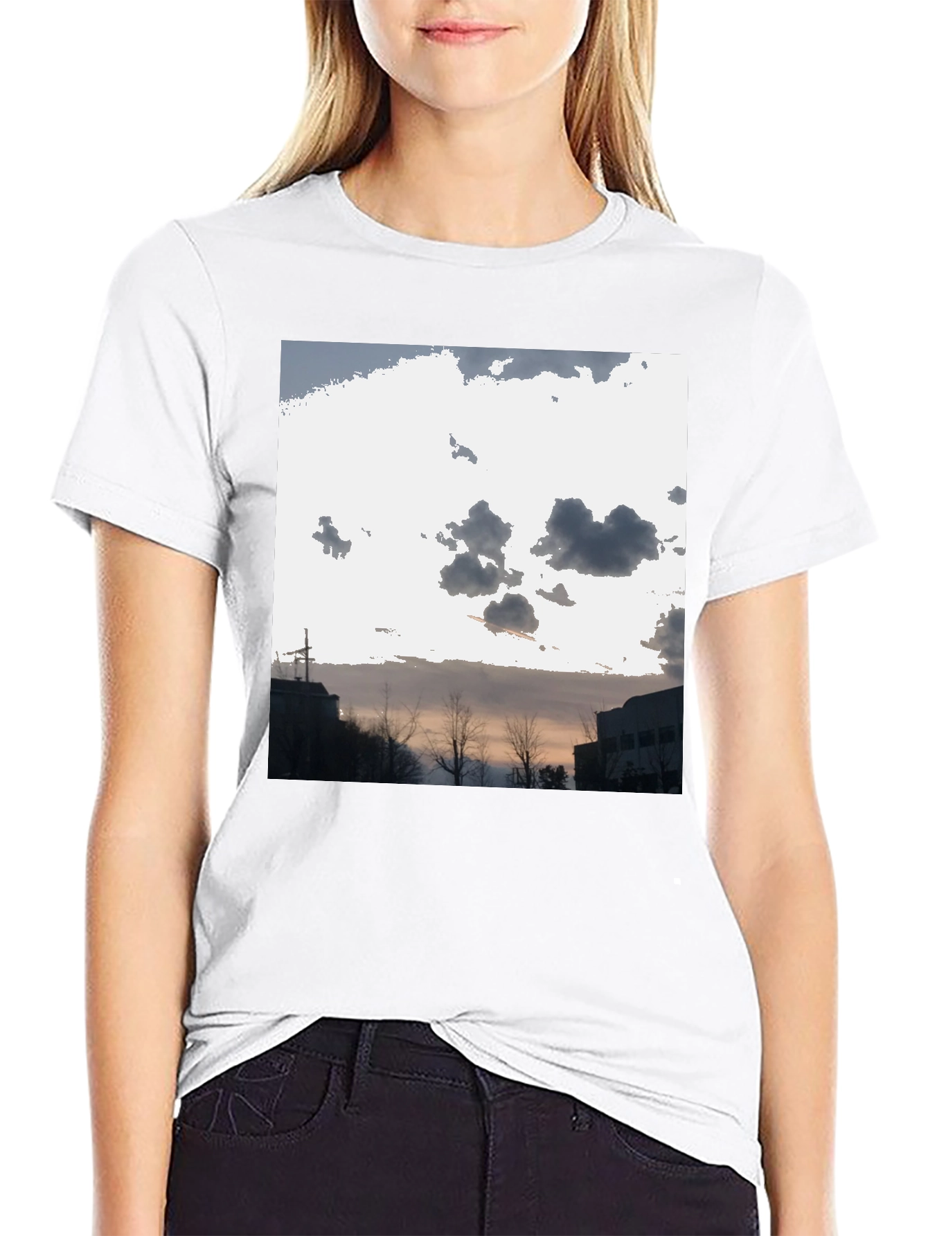 Cloudscape Graphic Tee - Black Cotton Casual T-Shirt