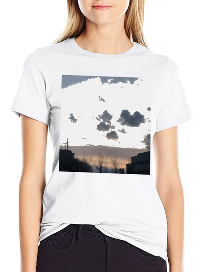 Cloudscape Graphic Tee - Black Cotton Casual T-Shirt