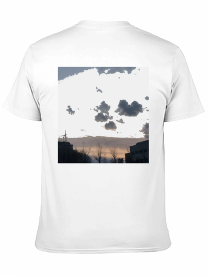 Cloudscape Graphic Tee - Black Cotton Casual T-Shirt