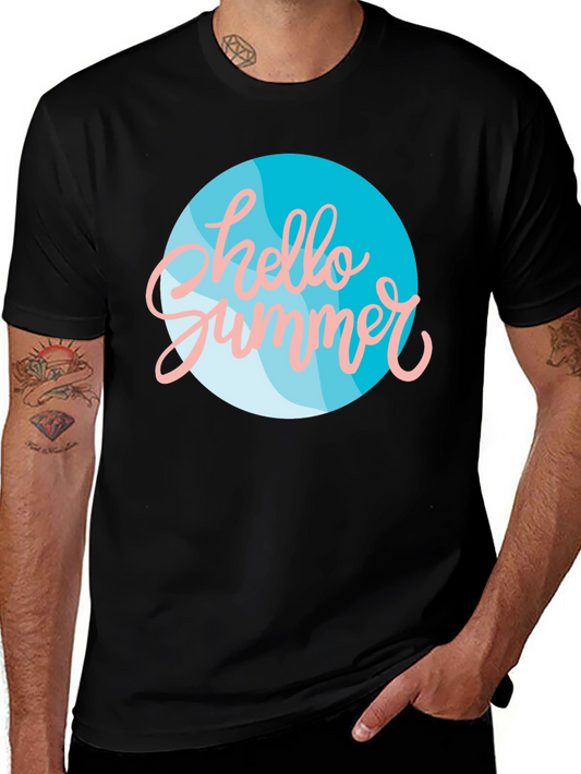Hello Summer Graphic Tee - Black Short Sleeve Casual Shirt