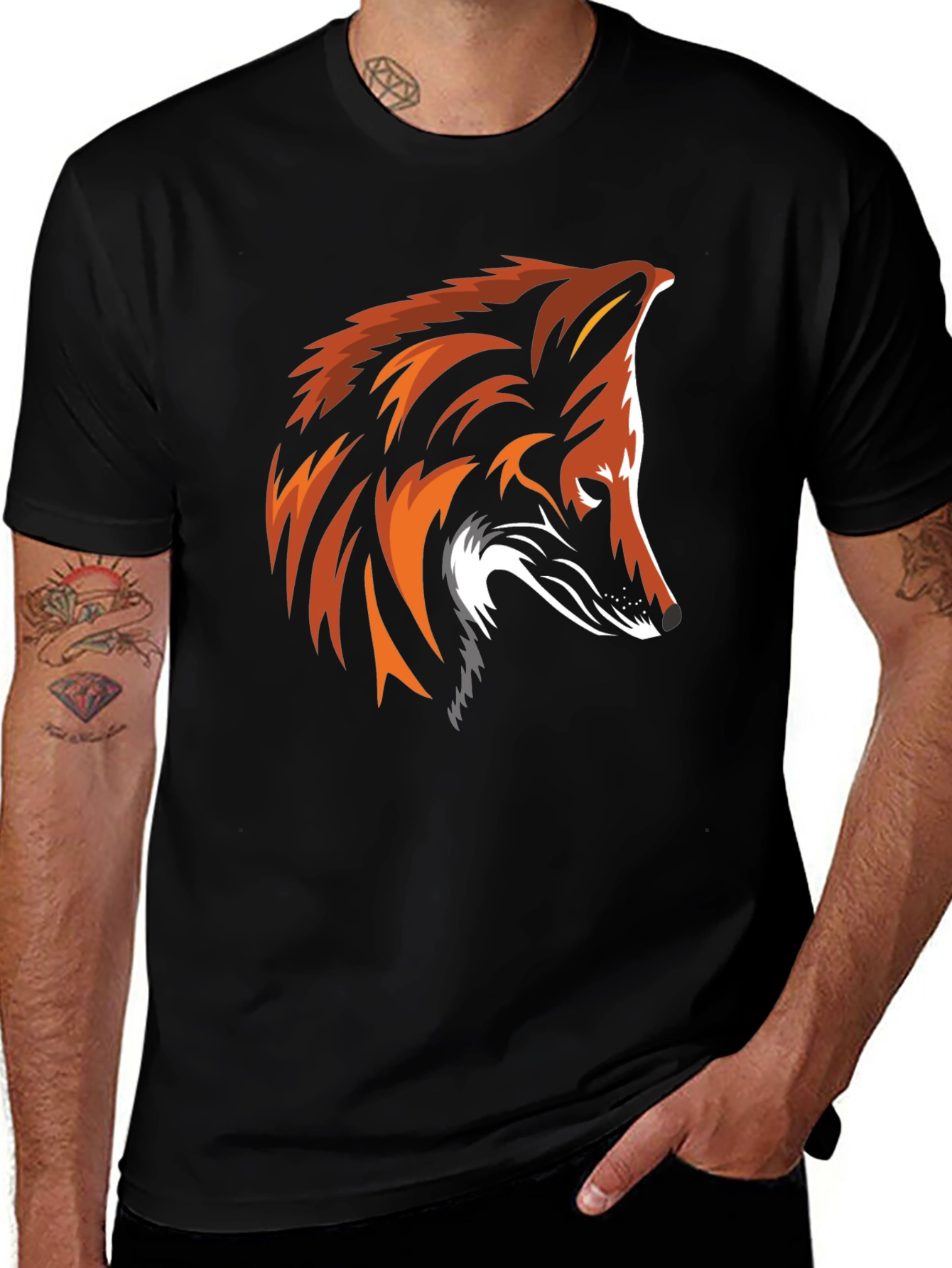 Cool Fox Graphic Print Black T-Shirt