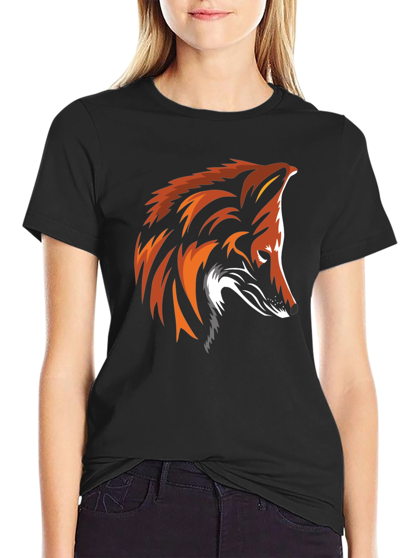 Cool Fox Graphic Print Black T-Shirt
