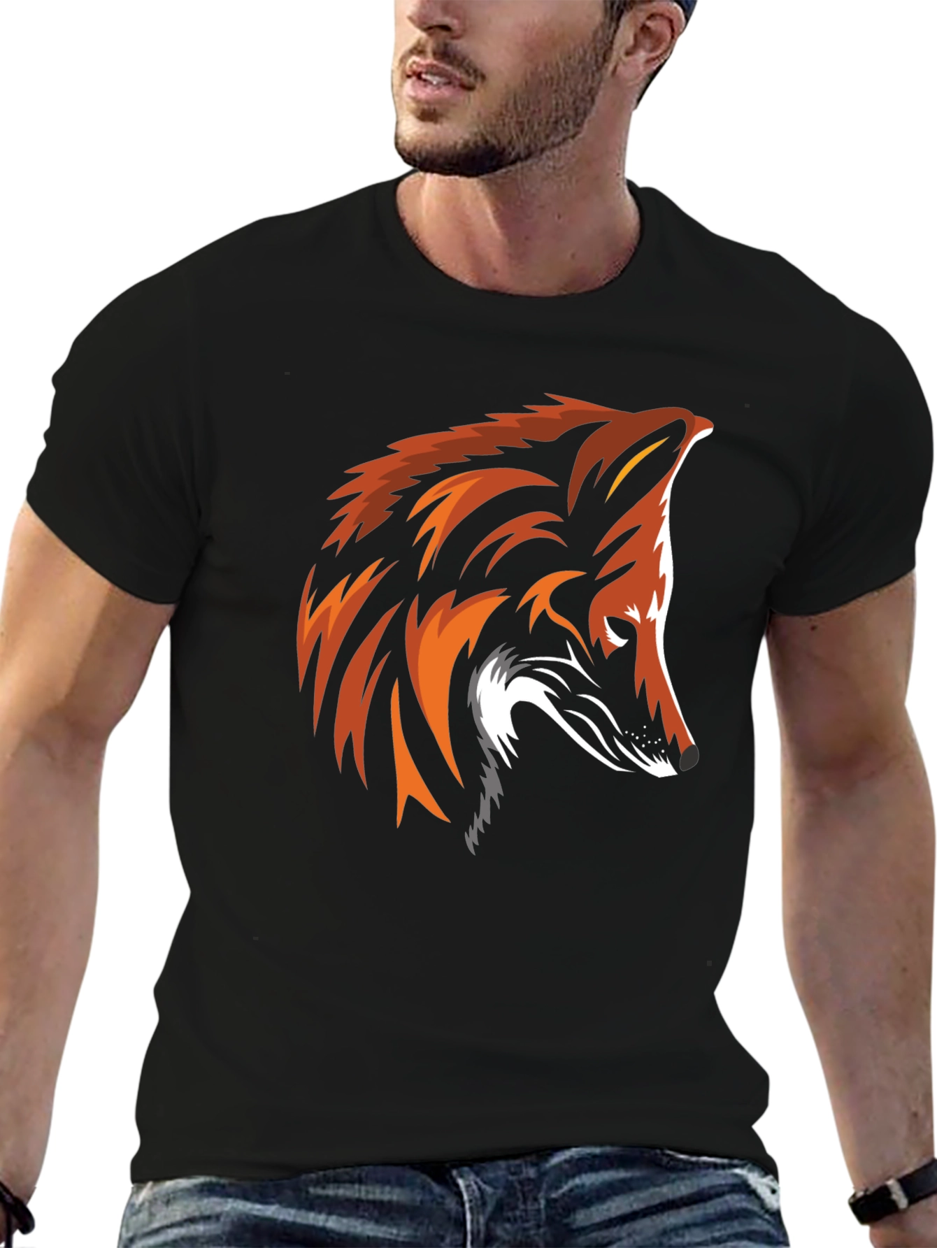 Cool Fox Graphic Print Black T-Shirt