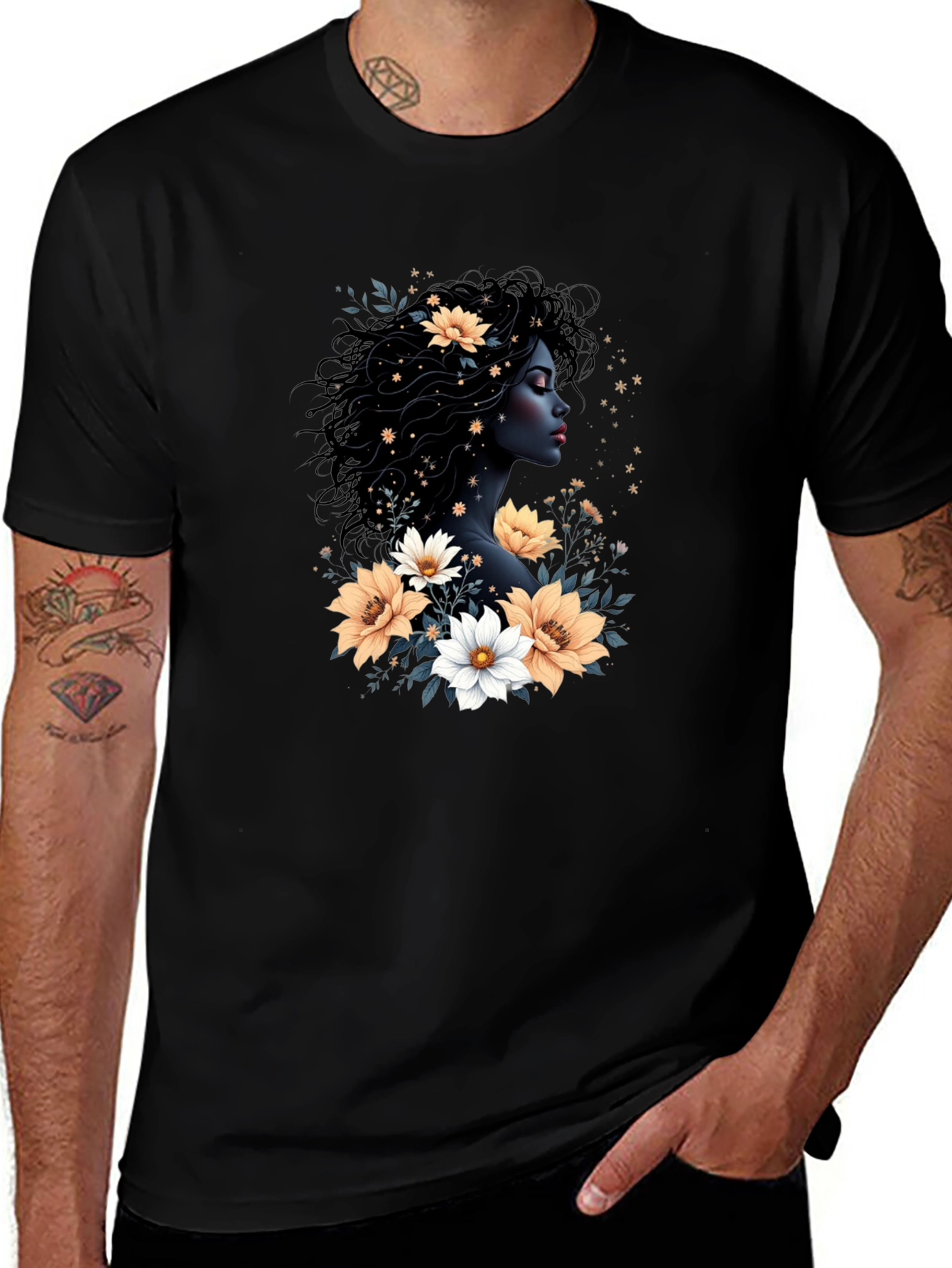 Floral Goddess Black T-Shirt
