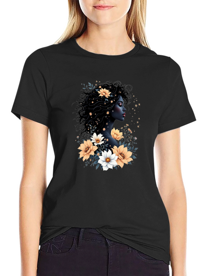 Floral Goddess Black T-Shirt