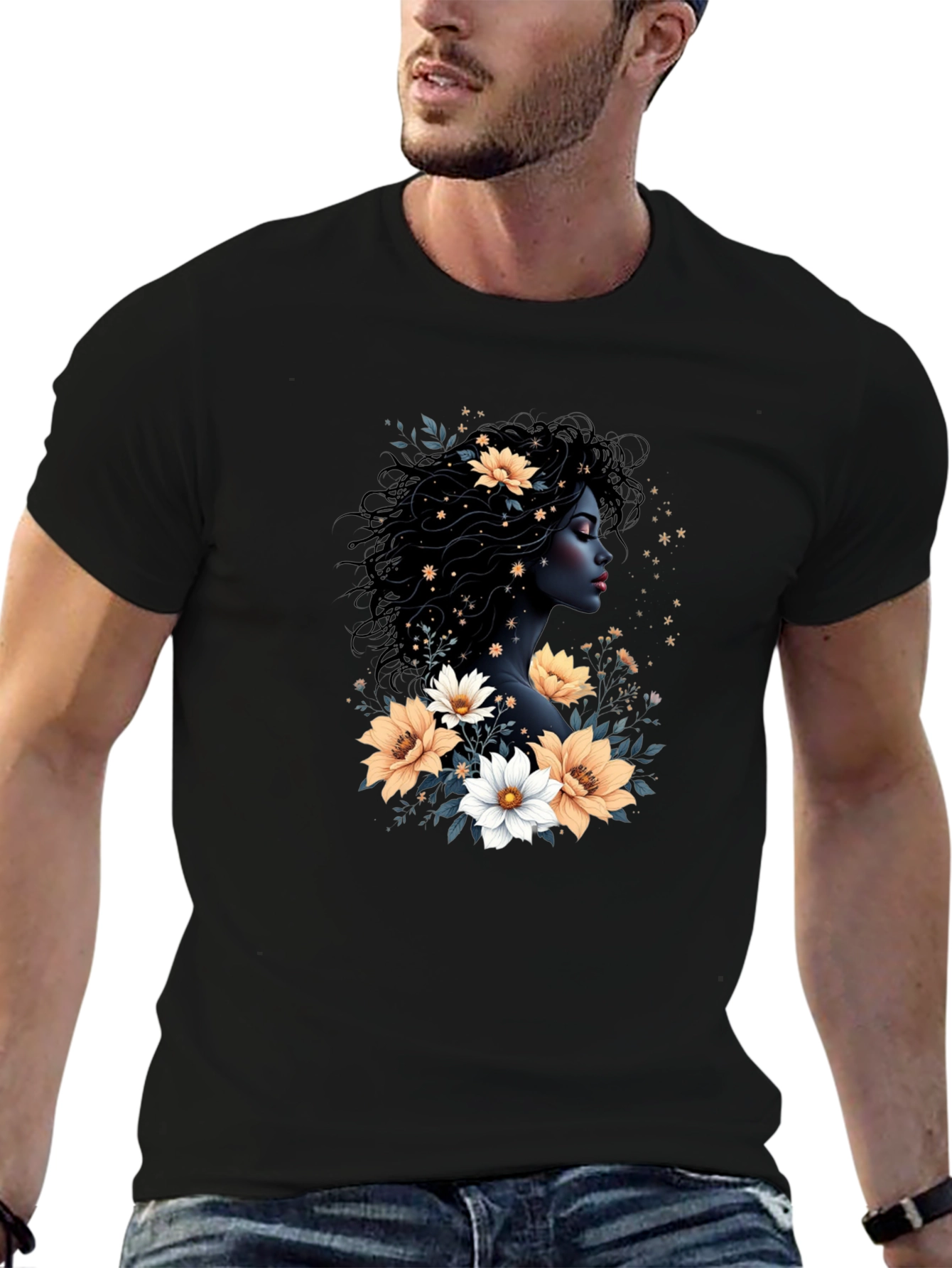 Floral Goddess Black T-Shirt