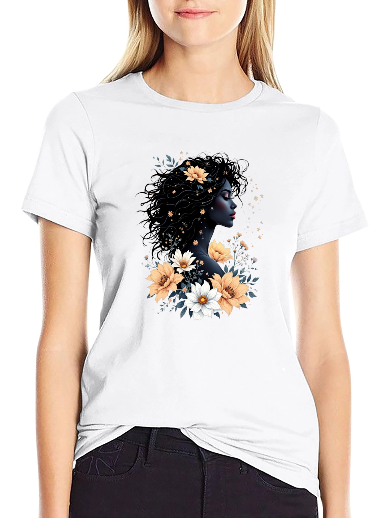 Floral Goddess Black T-Shirt