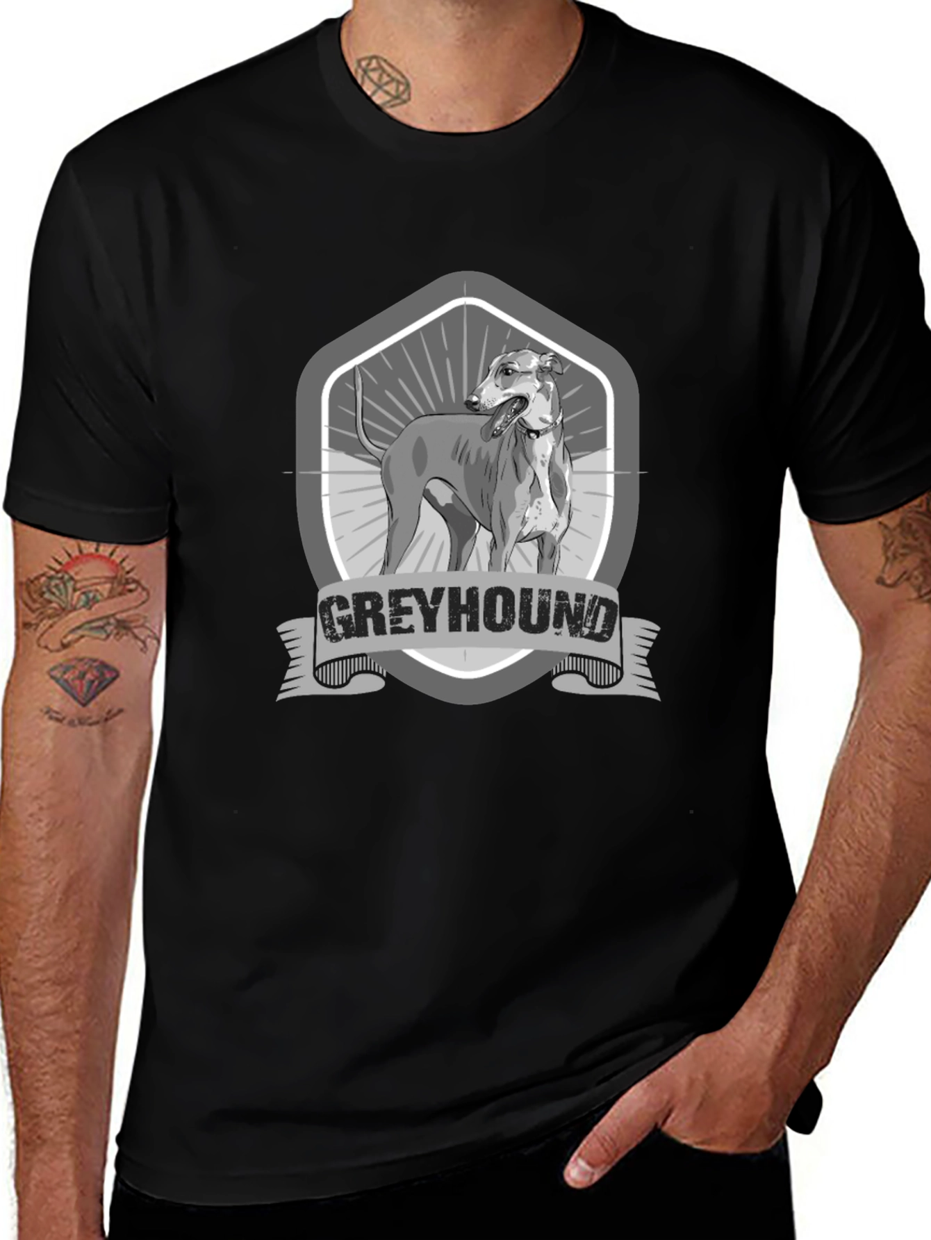 Greyhound Dog Graphic Print Black T-Shirt