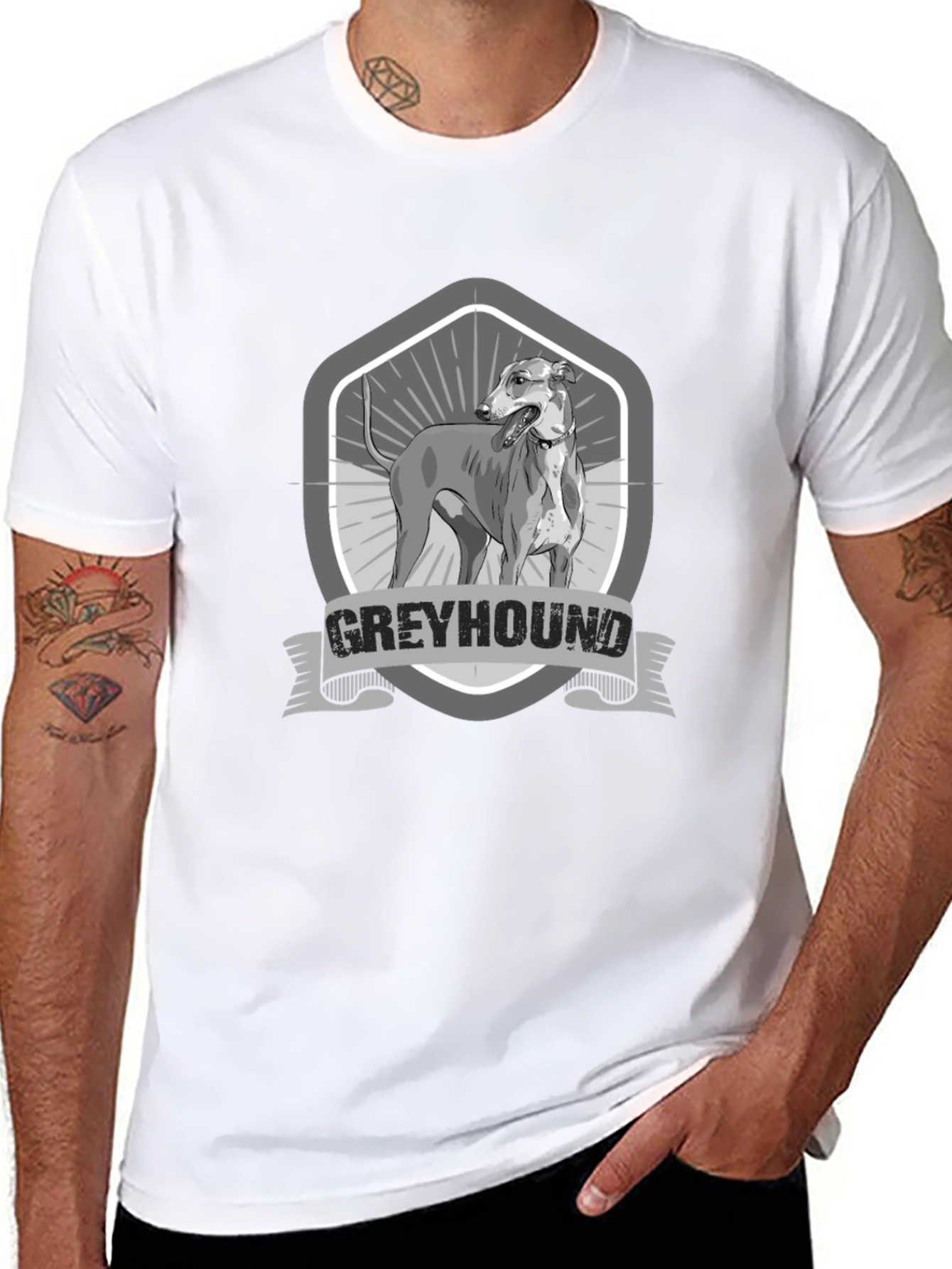 Greyhound Dog Graphic Print Black T-Shirt