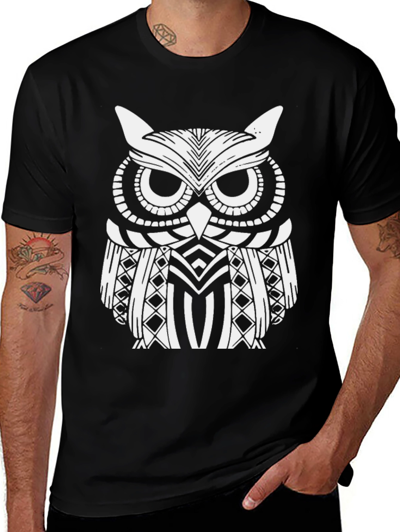 Owl Graphic Print Black T-Shirt