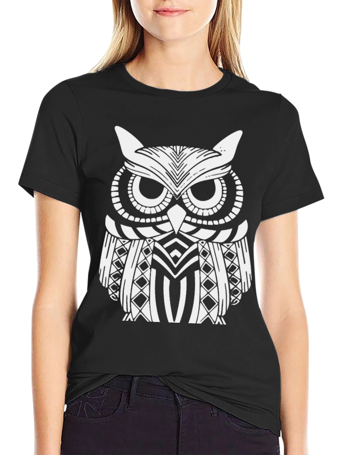 Owl Graphic Print Black T-Shirt