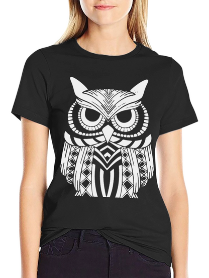 Owl Graphic Print Black T-Shirt