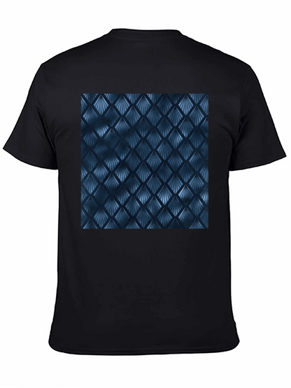 Stylish Blue Geometric Pattern Black T-Shirt