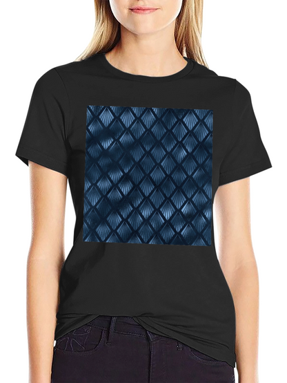 Stylish Blue Geometric Pattern Black T-Shirt