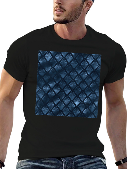 Stylish Blue Geometric Pattern Black T-Shirt