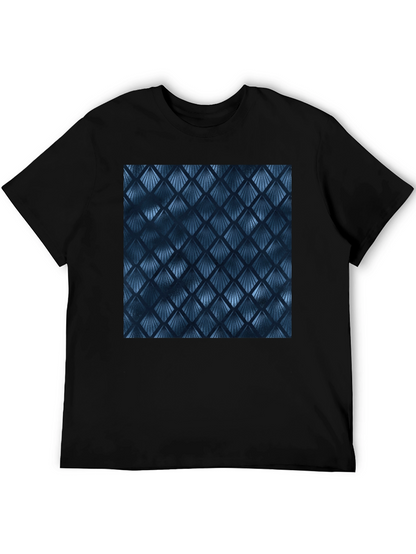 Stylish Blue Geometric Pattern Black T-Shirt