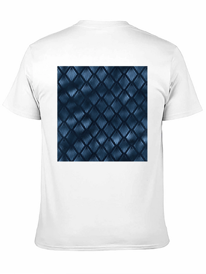Stylish Blue Geometric Pattern Black T-Shirt