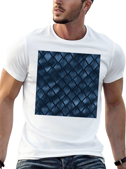 Stylish Blue Geometric Pattern Black T-Shirt