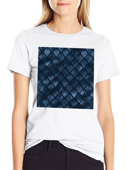Stylish Blue Geometric Pattern Black T-Shirt