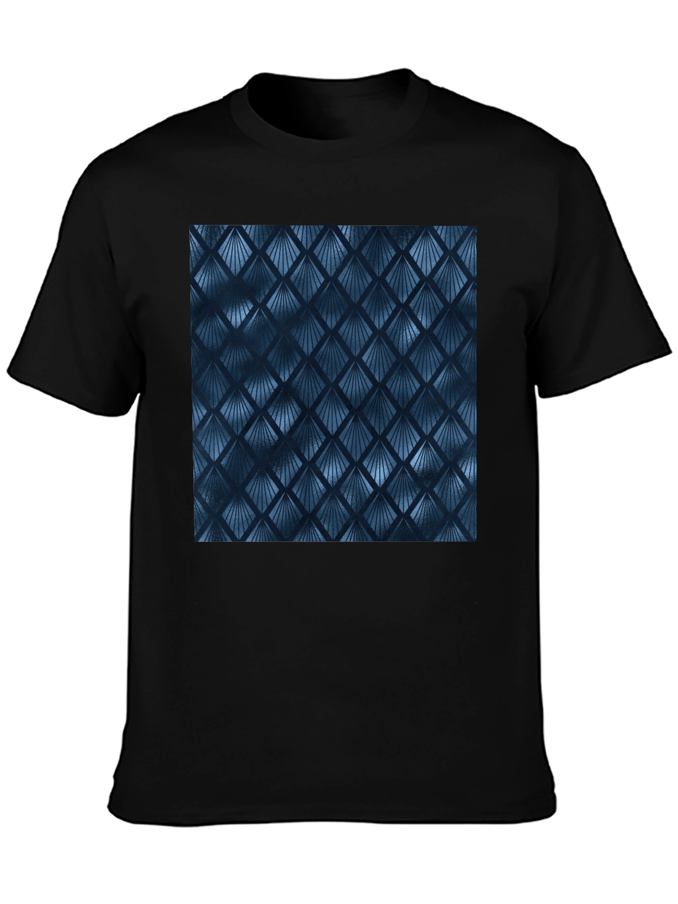 Stylish Blue Geometric Pattern Black T-Shirt