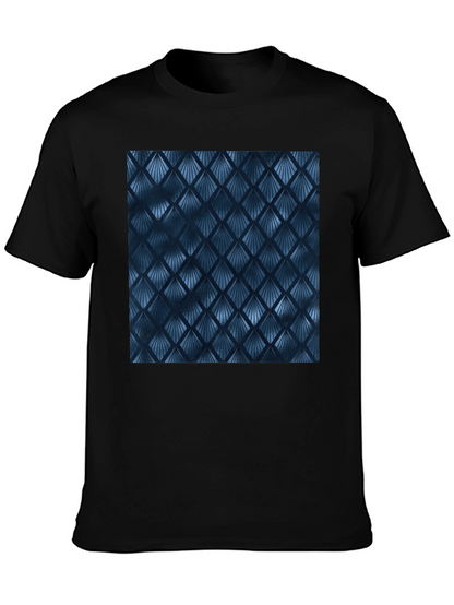 Stylish Blue Geometric Pattern Black T-Shirt