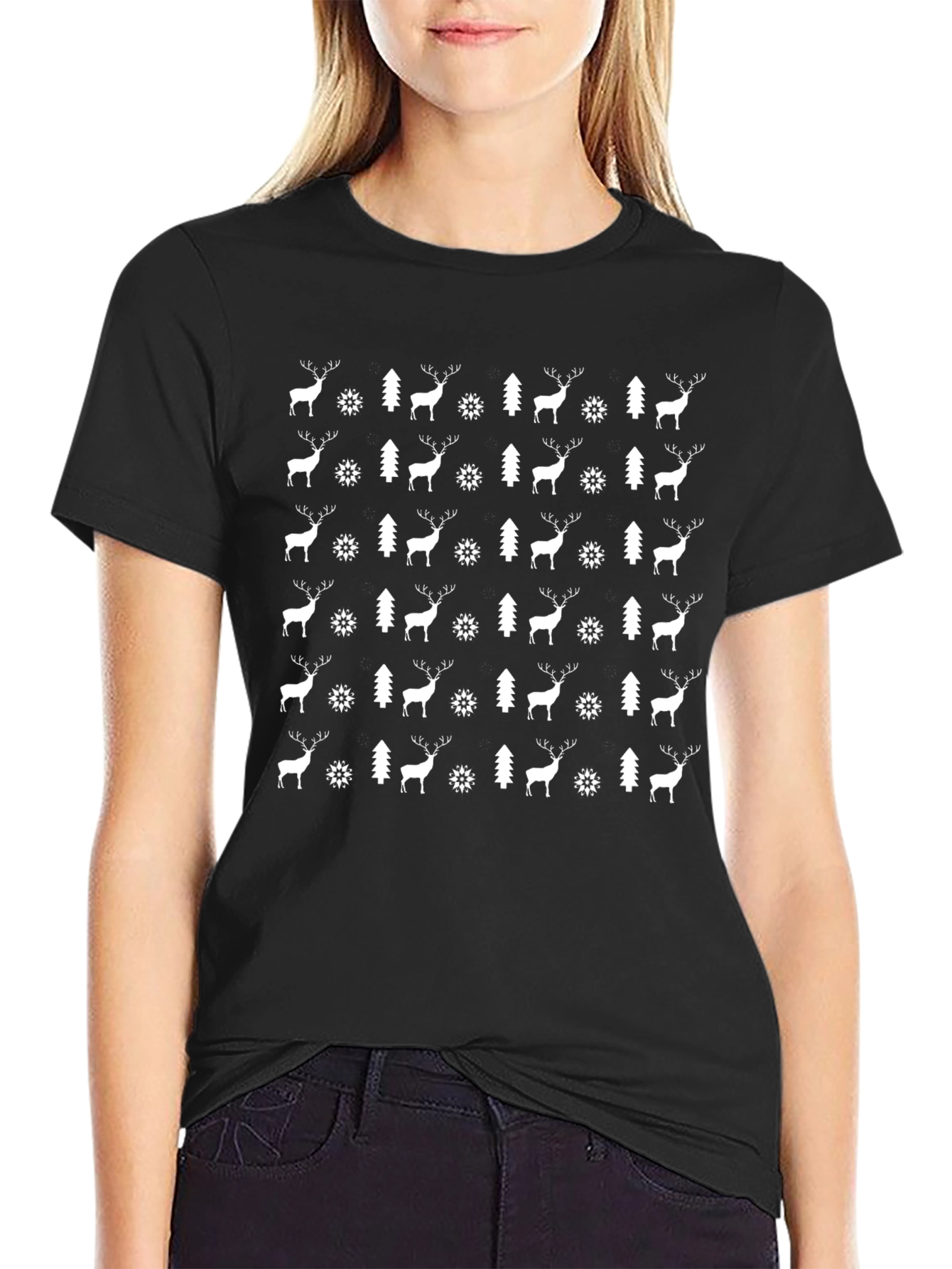 Festive Deer & Tree Pattern Tee