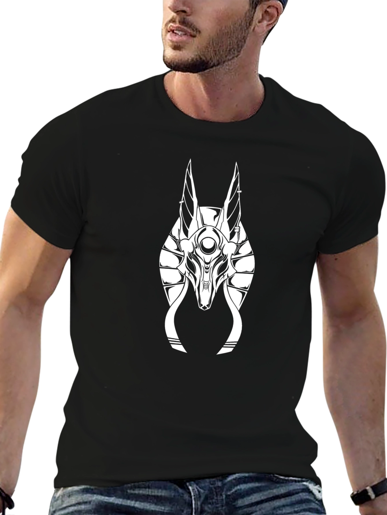 Anubis Head Graphic Tee - Black Egyptian Style T-Shirt