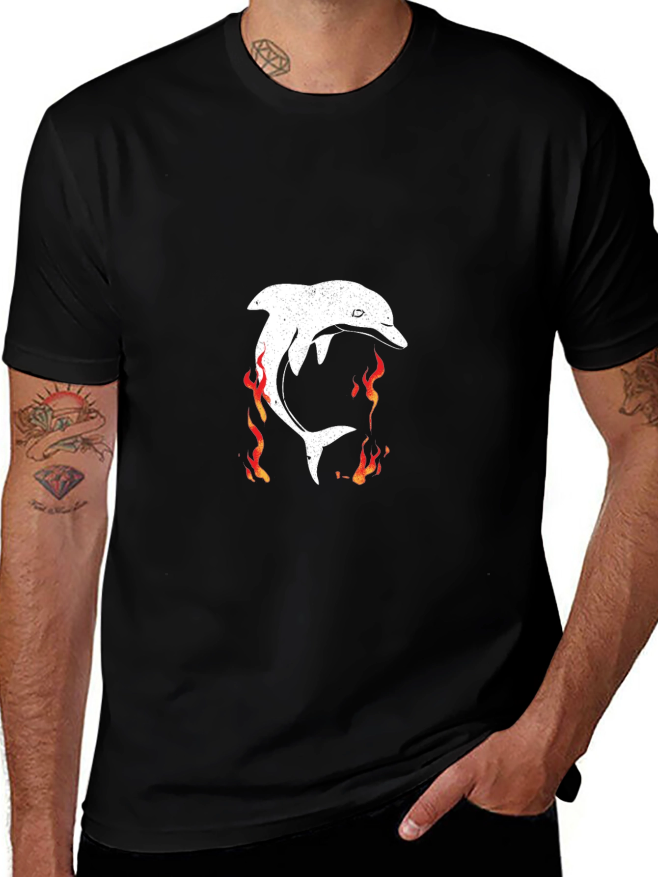 Flaming Dolphin Graphic Tee - Black