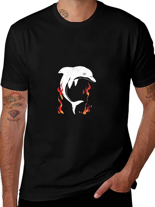 Flaming Dolphin Graphic Tee - Black