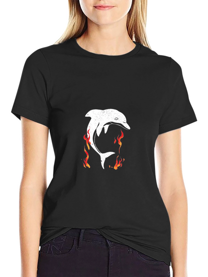 Flaming Dolphin Graphic Tee - Black