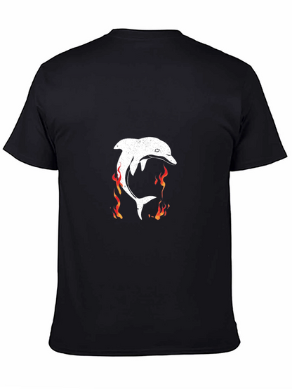 Flaming Dolphin Graphic Tee - Black