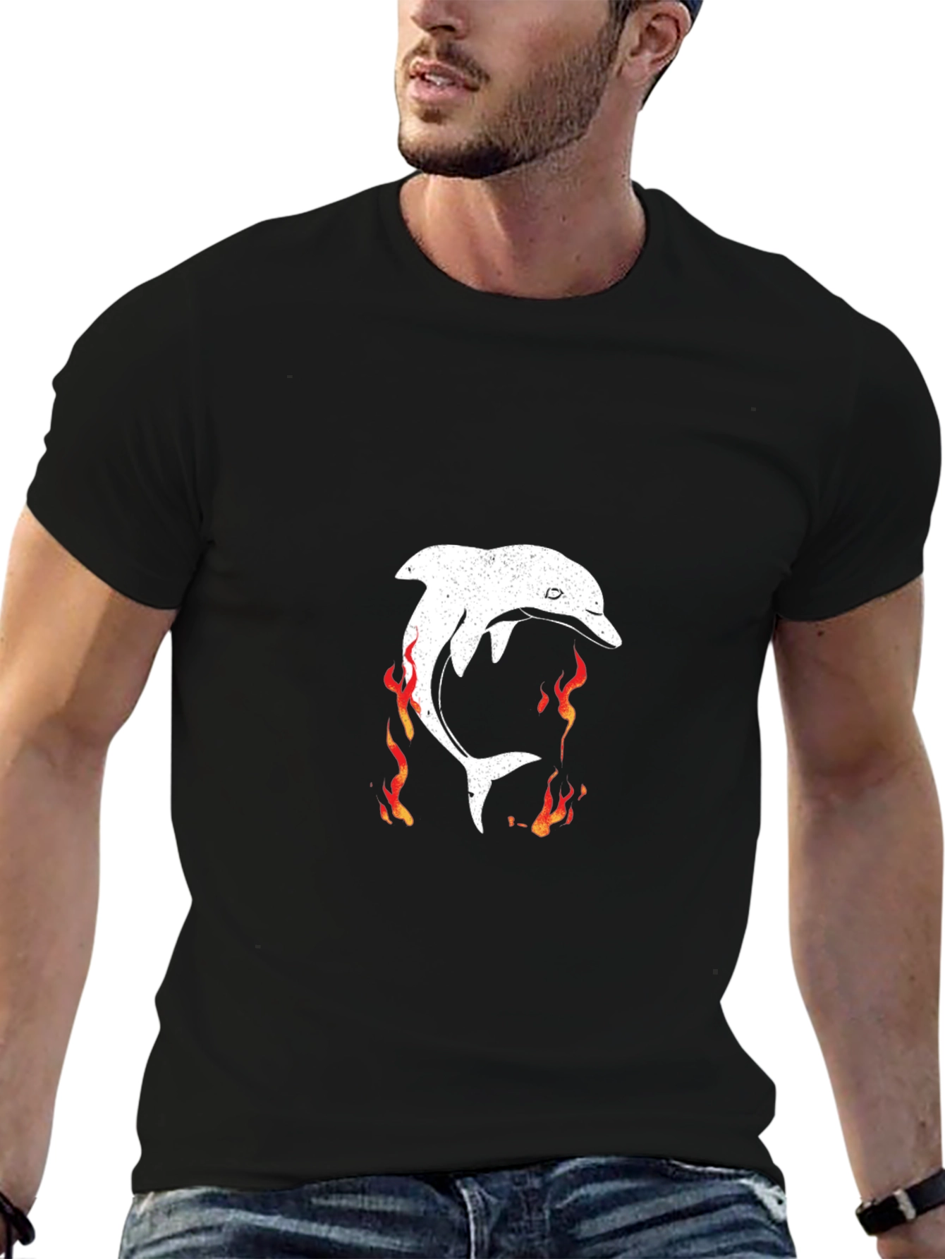 Flaming Dolphin Graphic Tee - Black