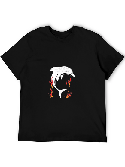 Flaming Dolphin Graphic Tee - Black