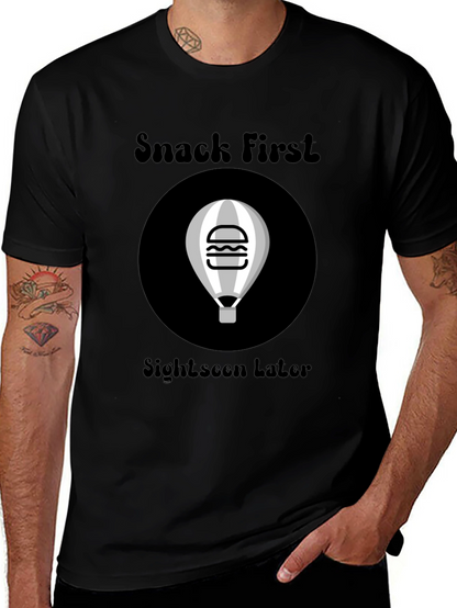 Snack First Sightseen Later Black Graphic Tee
