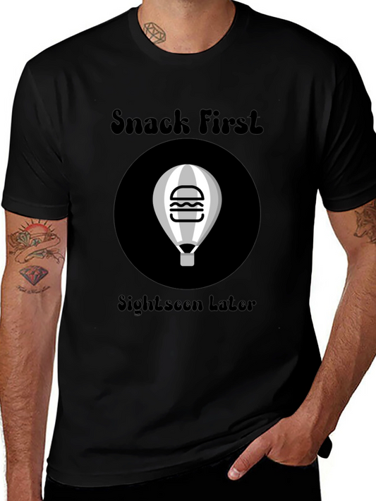 Snack First Sightseen Later Black Graphic Tee