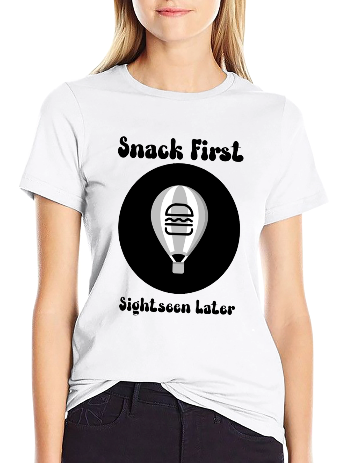 Snack First Sightseen Later Black Graphic Tee