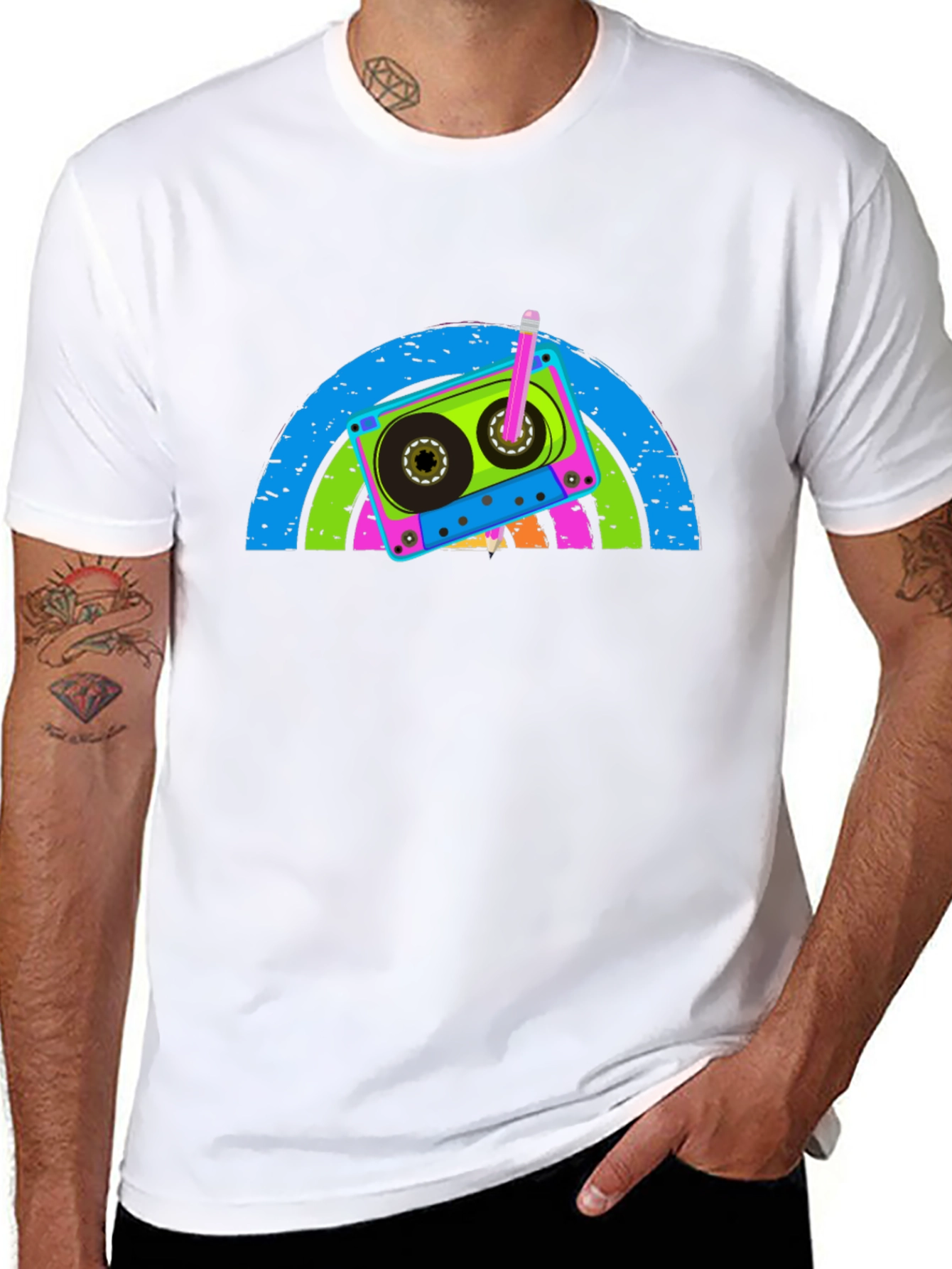 Retro Cassette Tape Rainbow Graphic Tee