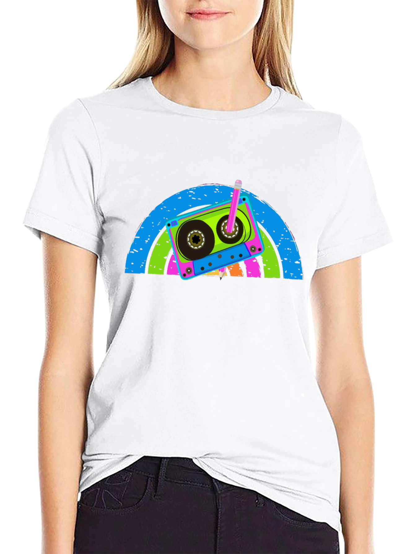 Retro Cassette Tape Rainbow Graphic Tee