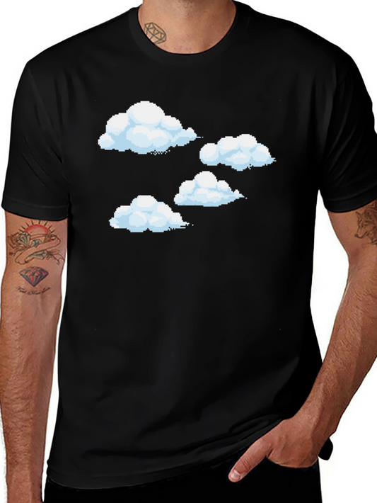Pixel Clouds Black T-Shirt - Retro Gaming Style