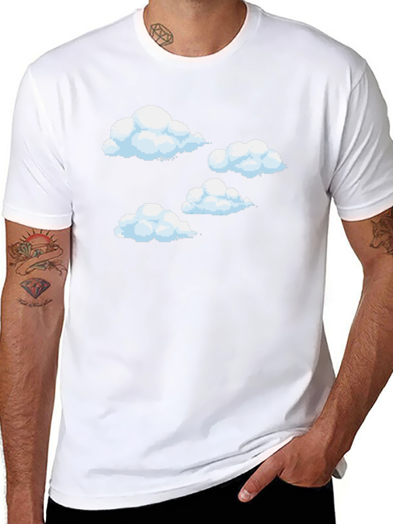 Pixel Clouds Black T-Shirt - Retro Gaming Style