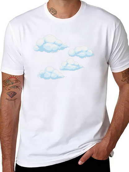 Pixel Clouds Black T-Shirt - Retro Gaming Style