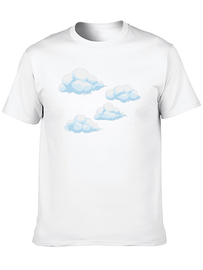 Pixel Clouds Black T-Shirt - Retro Gaming Style