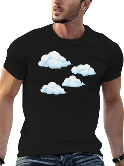 Pixel Clouds Black T-Shirt - Retro Gaming Style