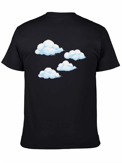 Pixel Clouds Black T-Shirt - Retro Gaming Style