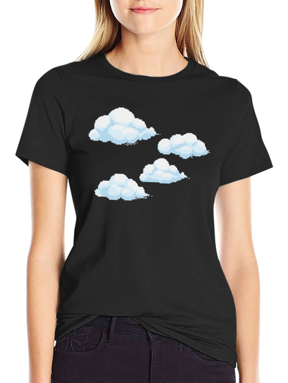 Pixel Clouds Black T-Shirt - Retro Gaming Style