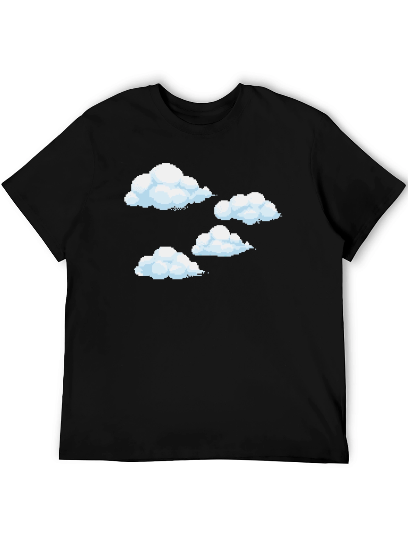 Pixel Clouds Black T-Shirt - Retro Gaming Style