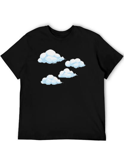 Pixel Clouds Black T-Shirt - Retro Gaming Style