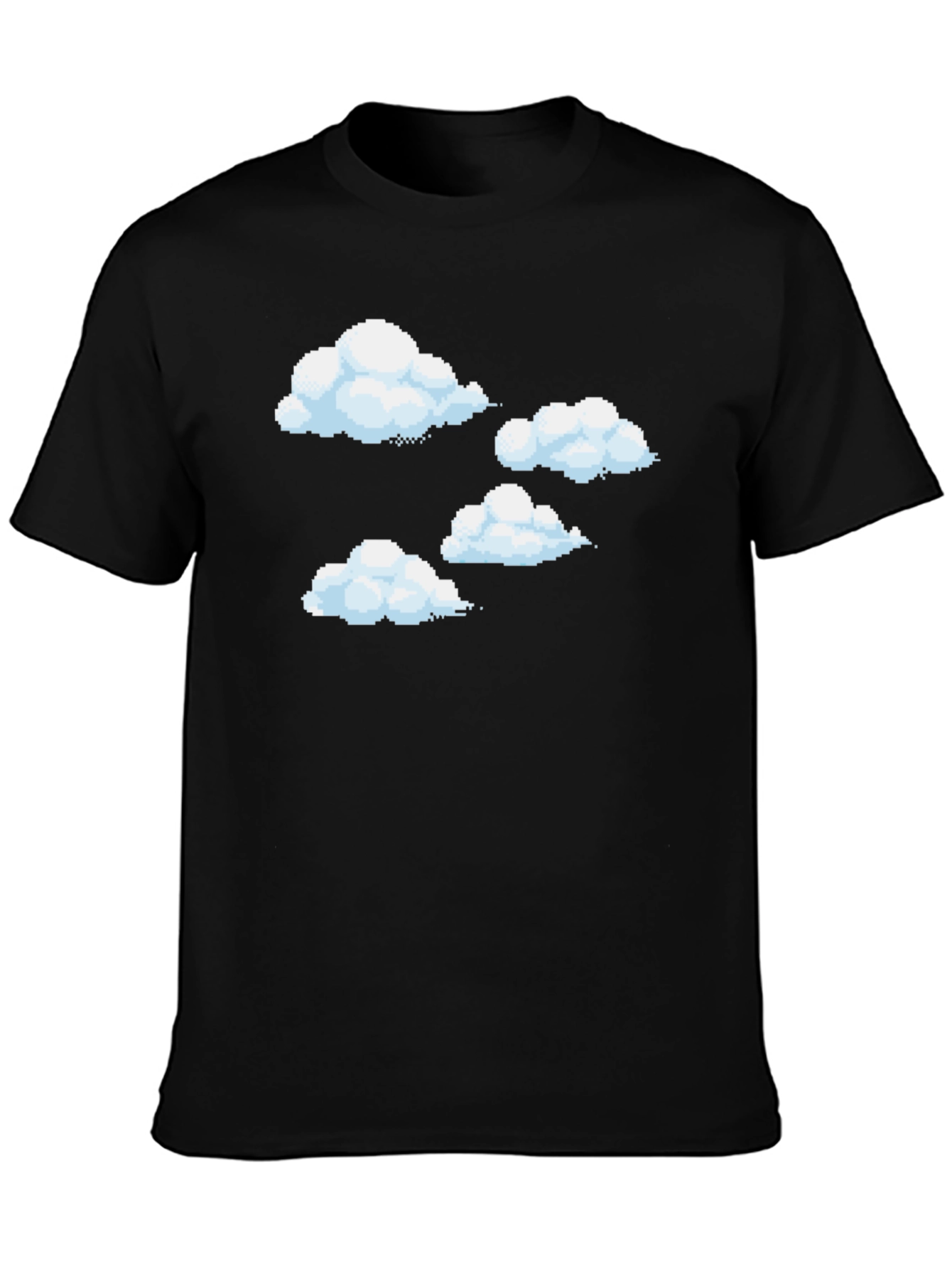 Pixel Clouds Black T-Shirt - Retro Gaming Style
