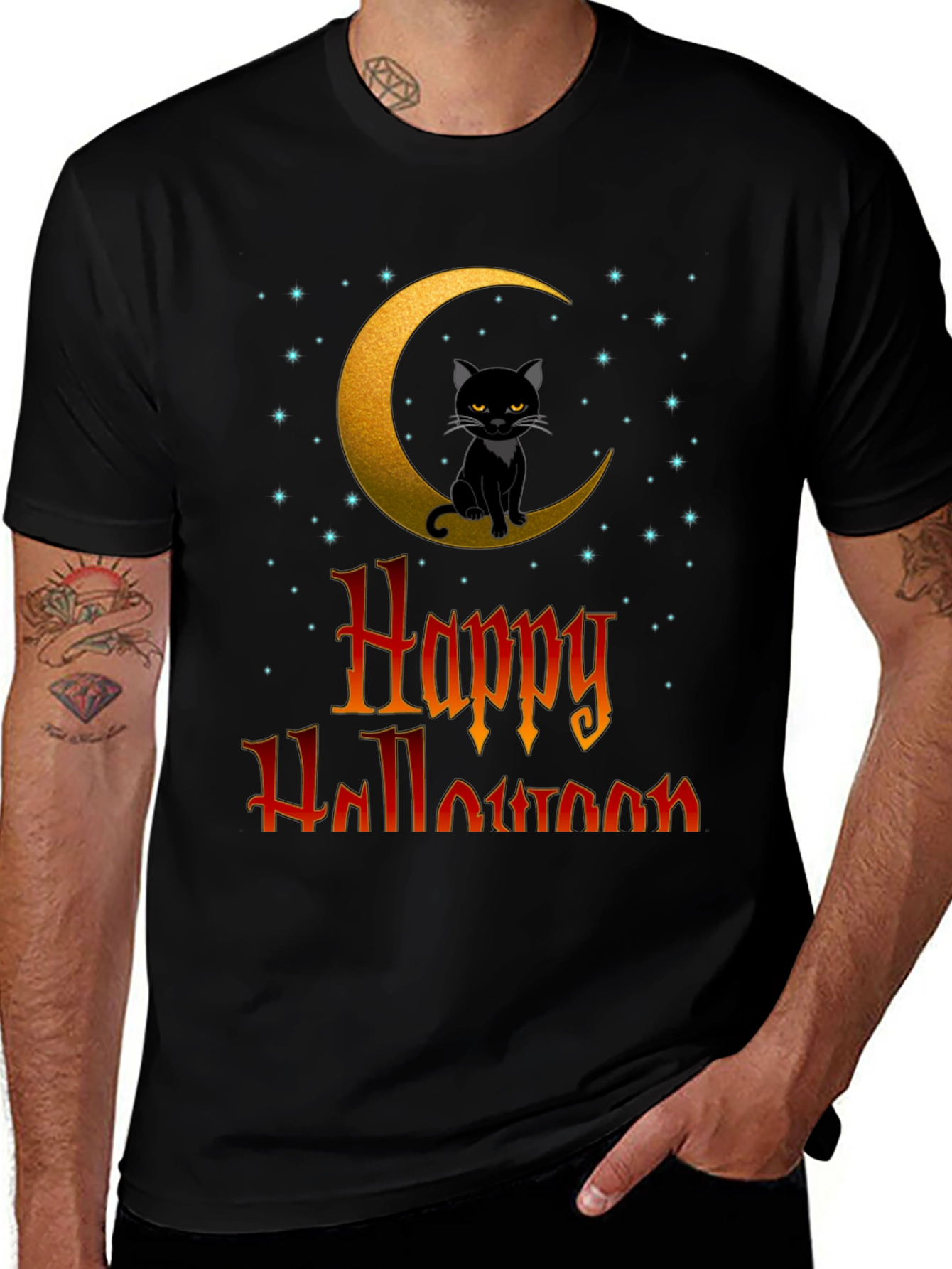 Happy Halloween Cat on Moon T-Shirt
