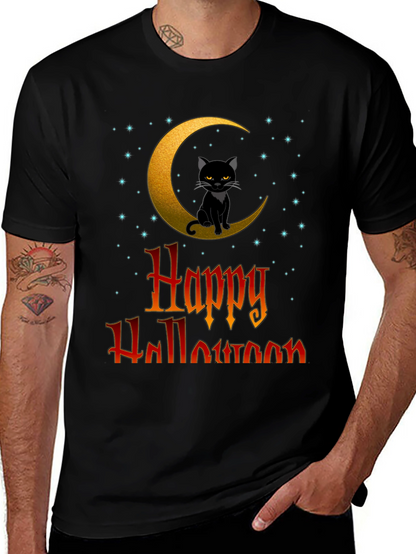 Happy Halloween Cat on Moon T-Shirt